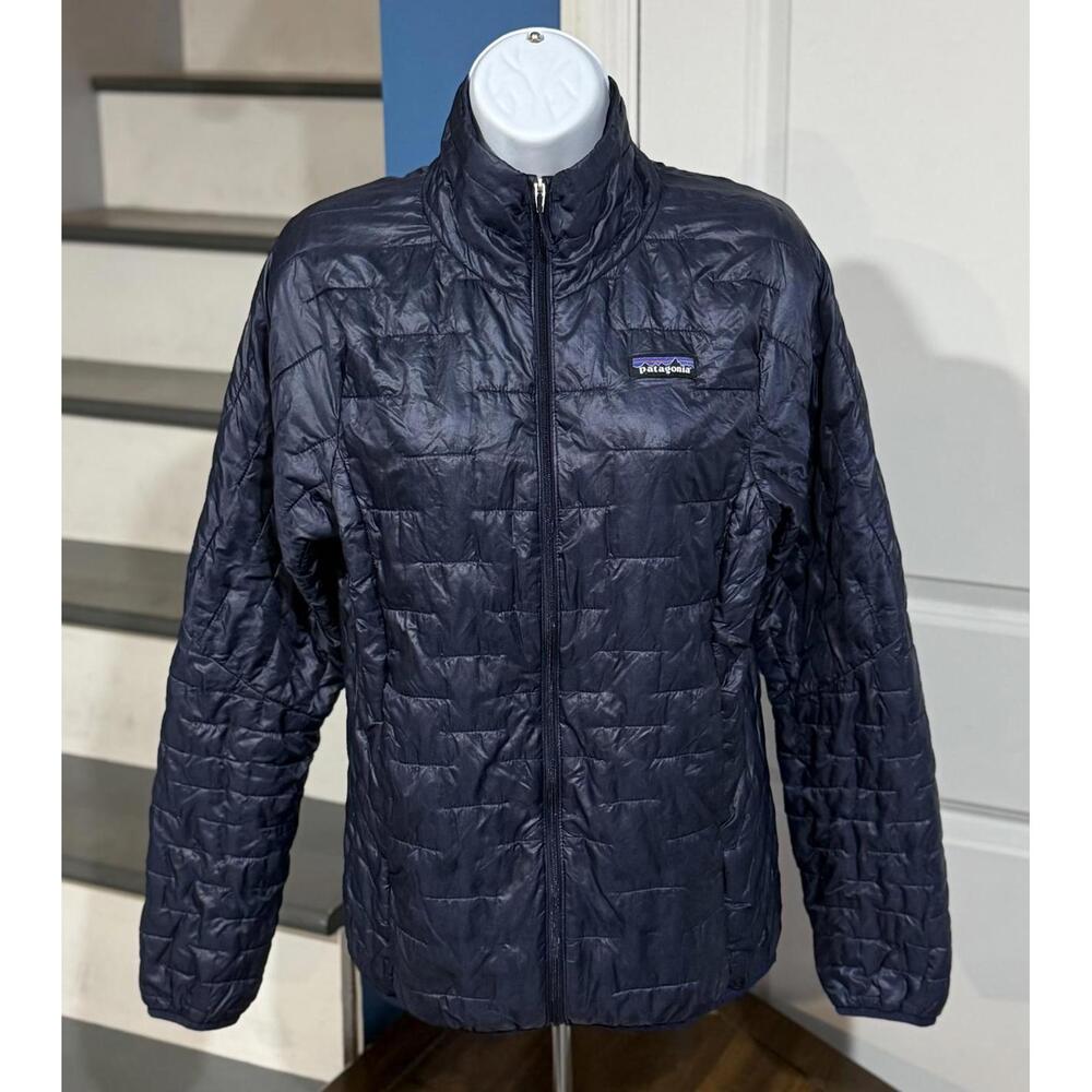 Women's Size Small Patagonia Micro Puff Full Zip Insulated Navy Blue Jacket Coat
